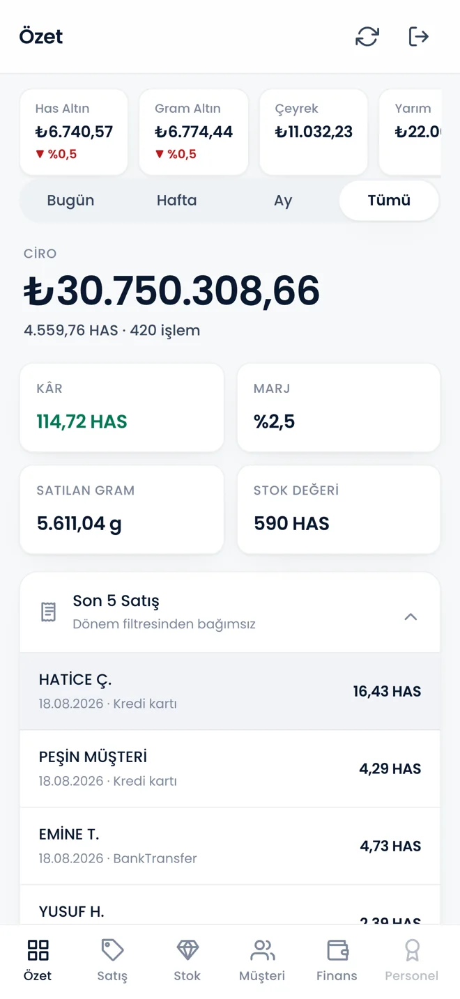 Kuyum360 iOS uygulaması — mağaza özeti ekranı